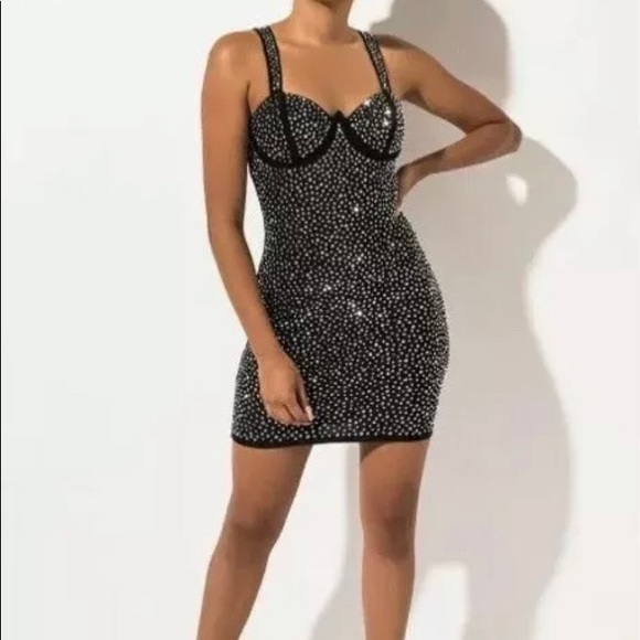 black rhinestone mini dress